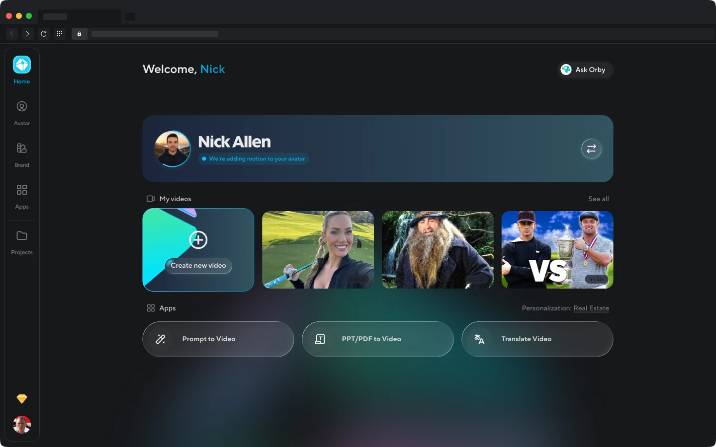 The HeyGen home screen
