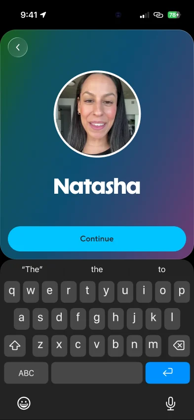 Name your avatar, with the keyboard open