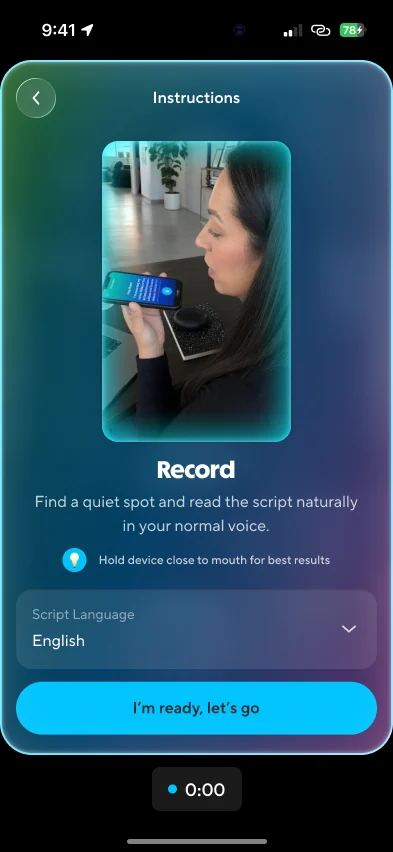 Record: find a quiet spot and read the script naturally