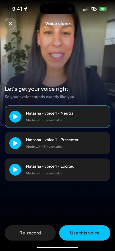 Three versions of your voice to choose from: neutral, presenter, excited