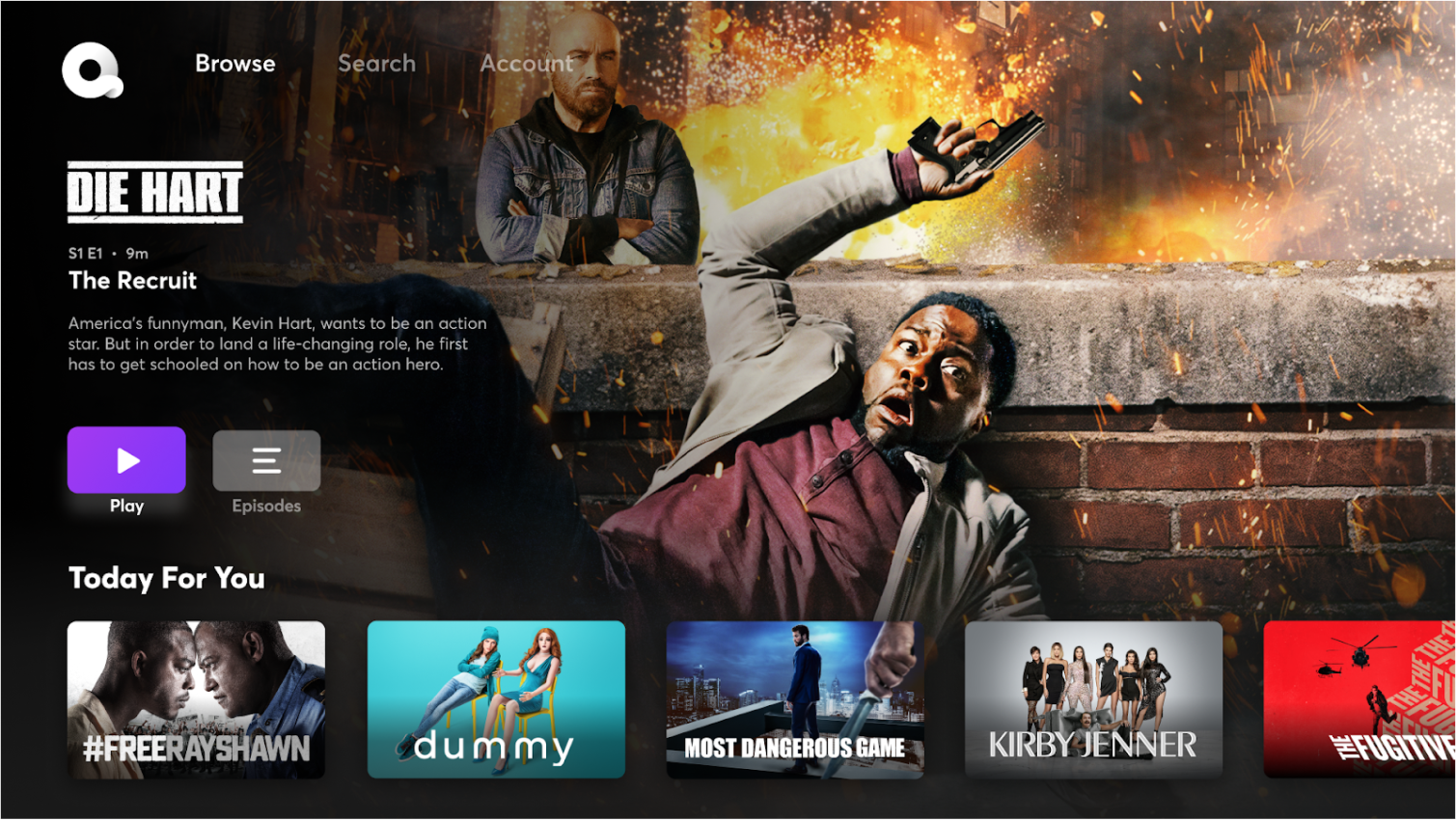 The Quibi TV app browse screen