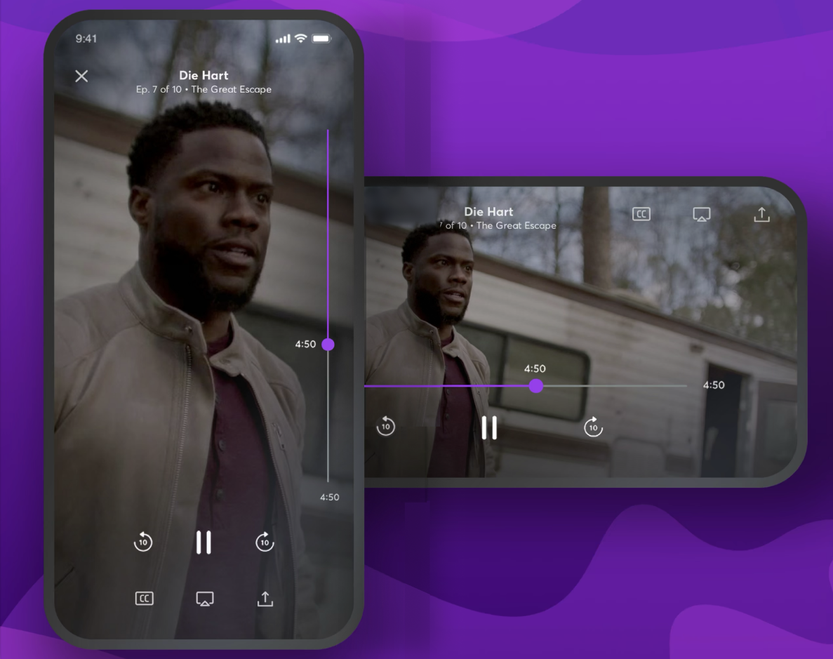 The Quibi video player in portrait and landscape